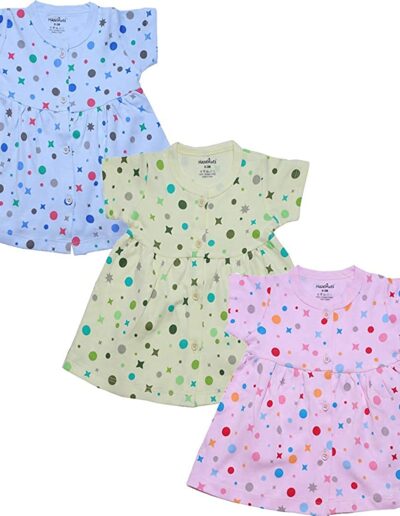 Hazelnuts Front Open Baby Girls Cotton Frock Pack