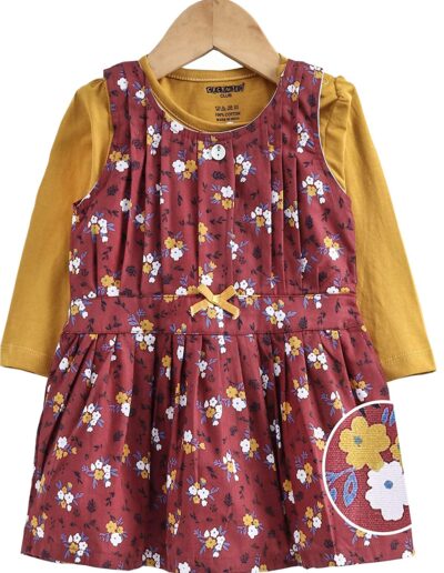 Cucmber Frock with Full Sleeves Inner Tee Floral Print